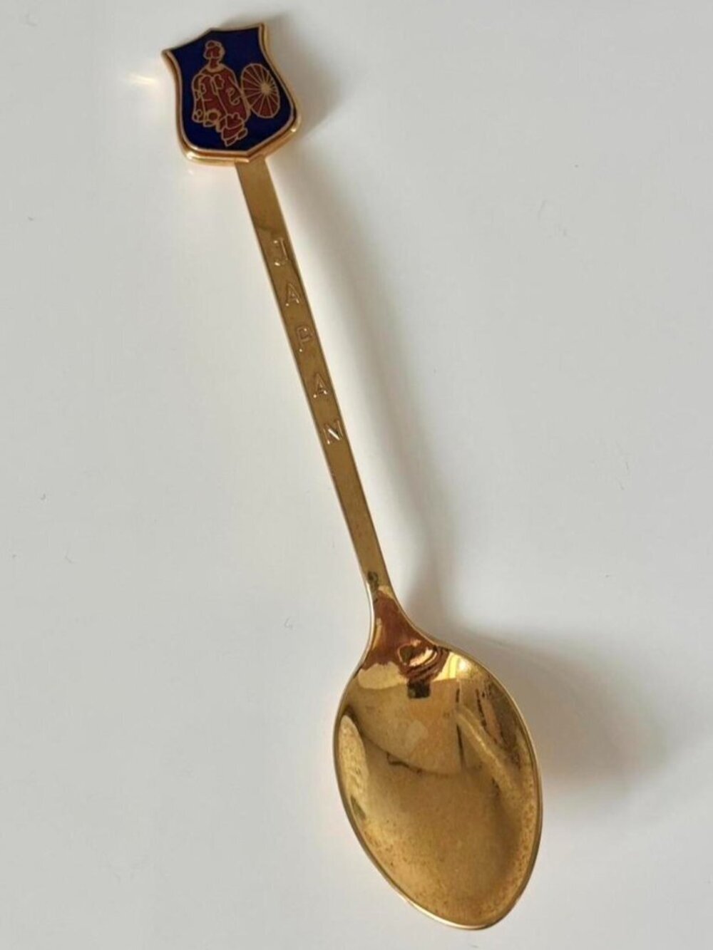 24K Gold Plated Japan Souvenir Spoon - Collectible Enamel Parasol Crest